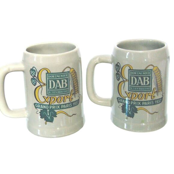 McCoy USA Pottery BEER STEIN MUGS 2 DAB Export Grand Prix Paris 1937 Pint Cups - Picture 6 of 7